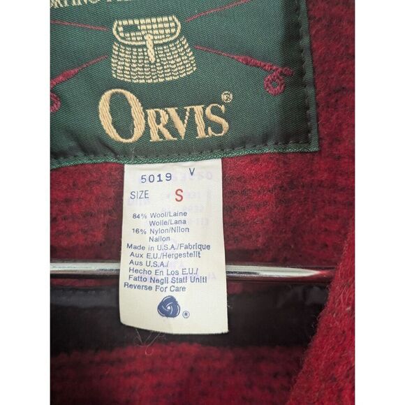 Mens Vtg Orvis Mackinaw Wool Coat Jacket Red Black Buffalo Plaid Southwest Small - Picture 3 of 13